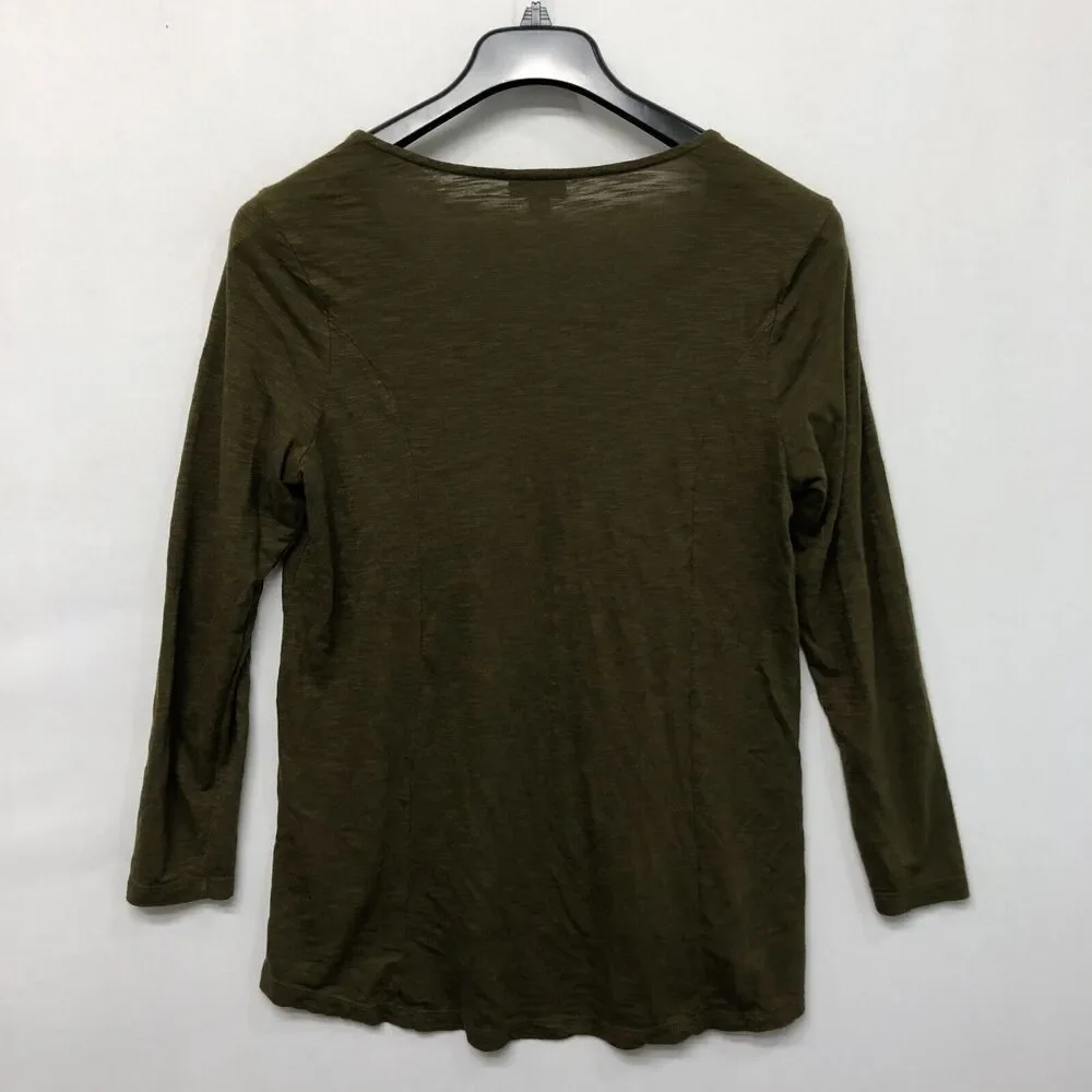 J Jill Women Long Sleeve Blouse Top Shirt Size Medium Petite Olive Green B305 -6 - Picture 11 of 13